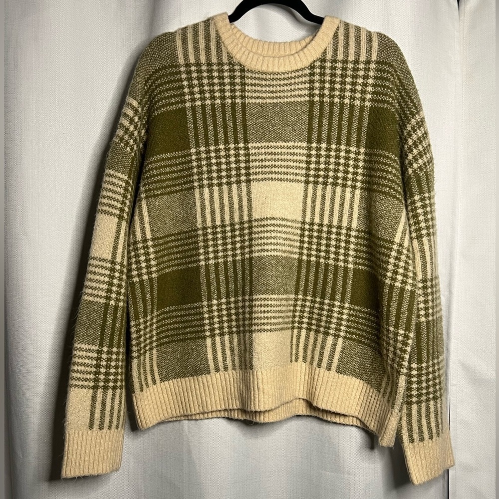 Oak + Fort Olive Green Plaid Crew Neck Sweater Small - Picture 6 of 6